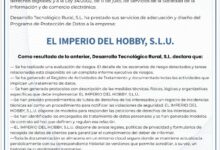 Certificado de adecuación al RGPD de El Imperio del Hobby, S.L.U.