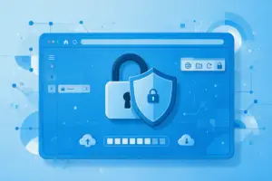 Mantenimiento web WordPress: escudo y candado sobre una ventana de navegador