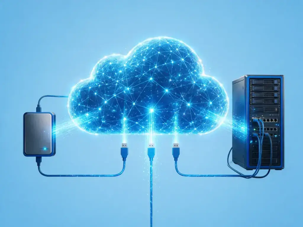 Nube digital conectada a un servidor de copia de seguridad