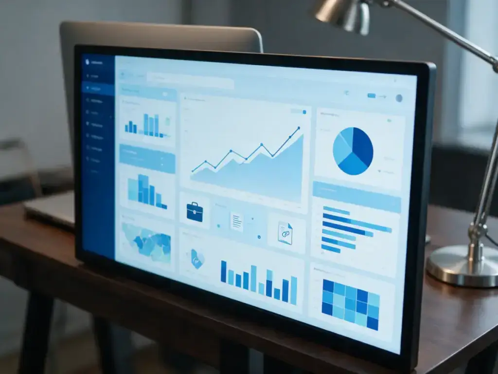 Pantalla con gráficos de analítica web y posicionamiento SEO